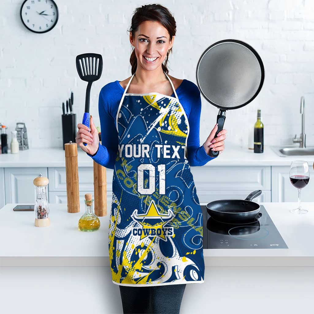 Personalized North Queensland Cowboys Rugby Apron Urban Street Graffiti Style - Distressed Splatter Elements
