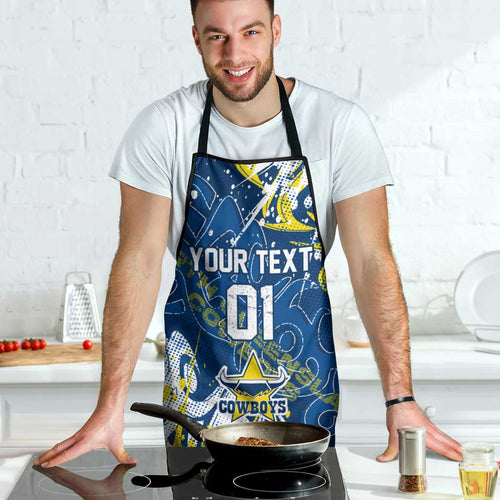 Personalized North Queensland Cowboys Rugby Apron Urban Street Graffiti Style - Distressed Splatter Elements