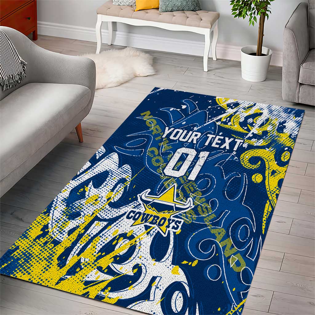 Personalized North Queensland Cowboys Rugby Area Rug Urban Street Graffiti Style - Distressed Splatter Elements