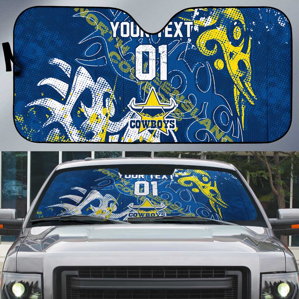 Personalized North Queensland Cowboys Rugby Auto Sun Shade Urban Street Graffiti Style - Distressed Splatter Elements