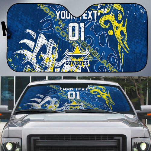 Personalized North Queensland Cowboys Rugby Auto Sun Shade Urban Street Graffiti Style - Distressed Splatter Elements