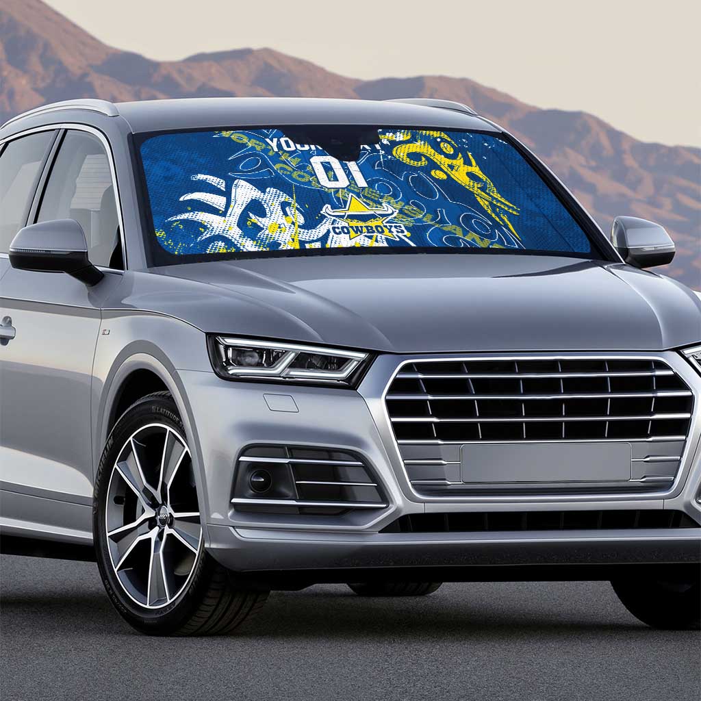 Personalized North Queensland Cowboys Rugby Auto Sun Shade Urban Street Graffiti Style - Distressed Splatter Elements