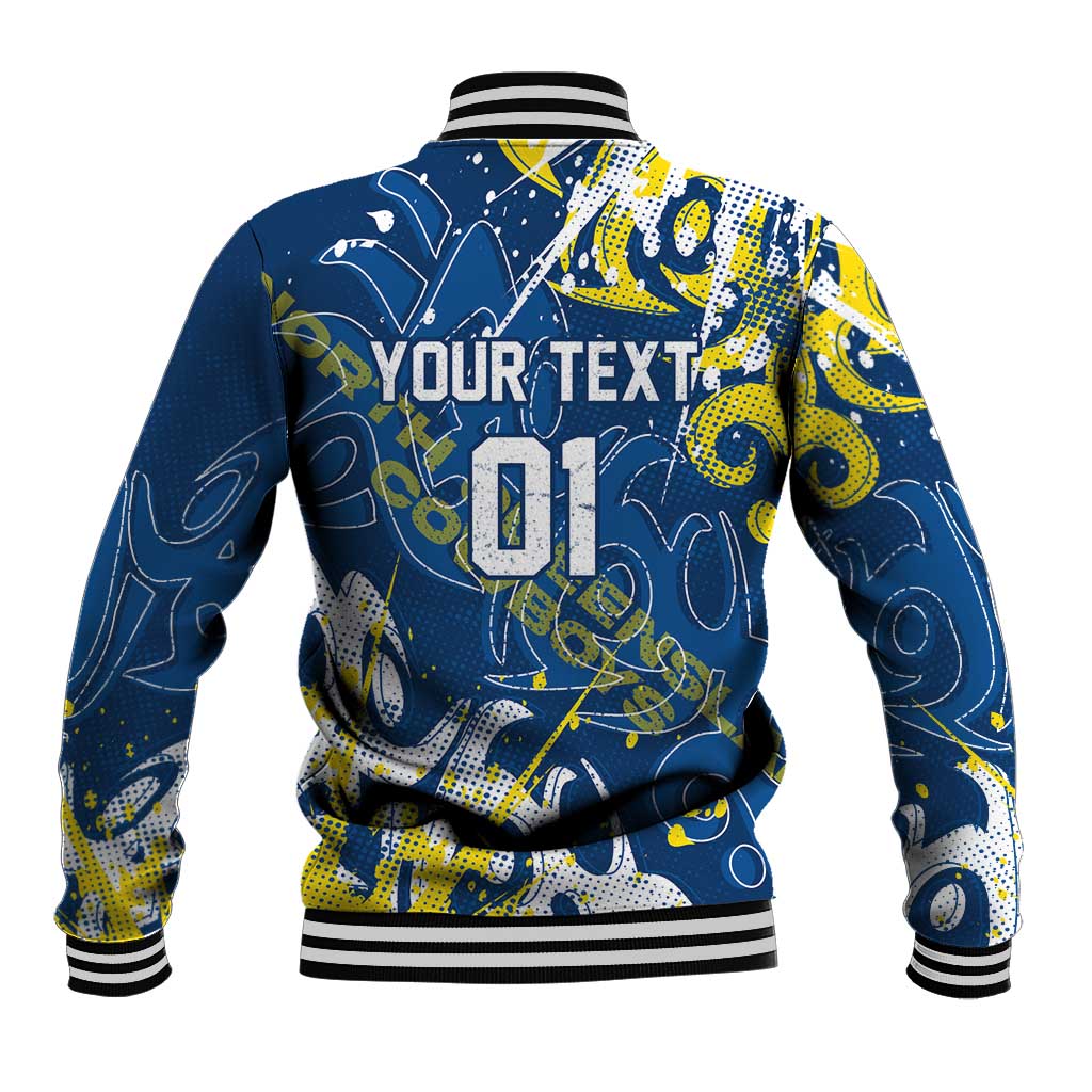 Personalized North Queensland Cowboys Rugby Baseball Jacket Urban Street Graffiti Style - Distressed Splatter Elements