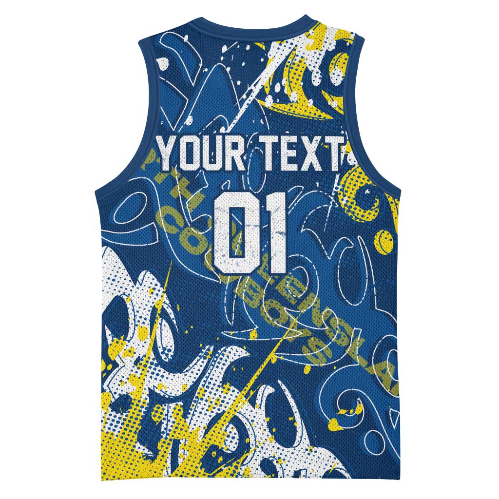 Personalized North Queensland Cowboys Rugby Basketball Jersey Urban Street Graffiti Style - Distressed Splatter Elements