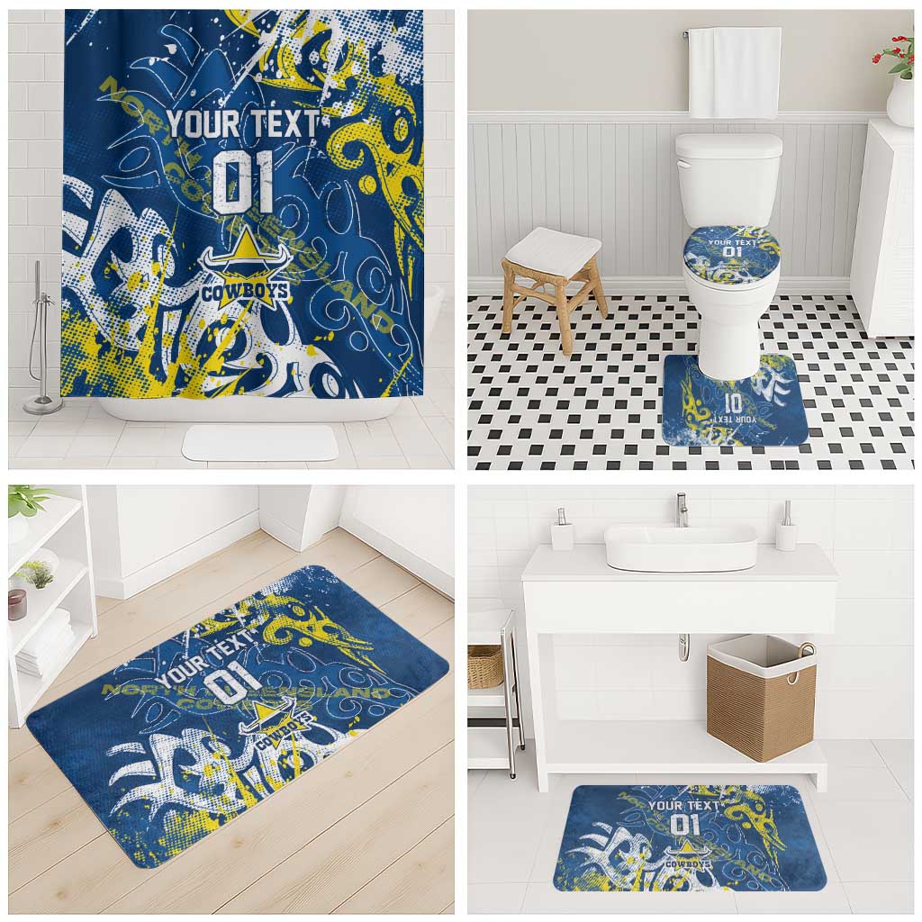 Personalized North Queensland Cowboys Rugby Bathroom Set Urban Street Graffiti Style - Distressed Splatter Elements