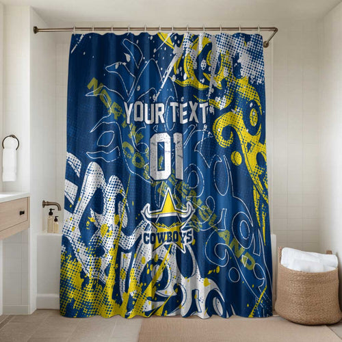 Personalized North Queensland Cowboys Rugby Bathroom Set Urban Street Graffiti Style - Distressed Splatter Elements