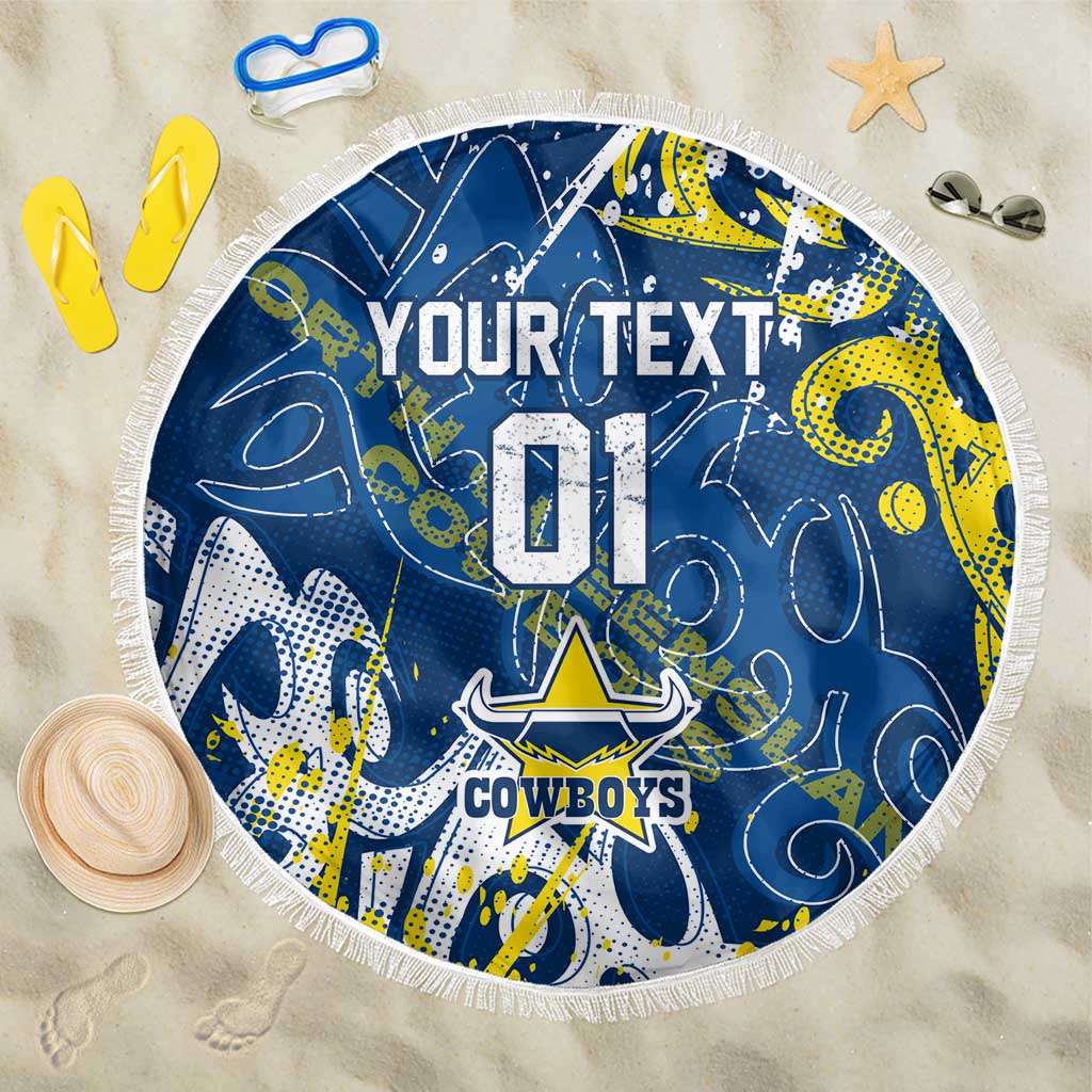 Personalized North Queensland Cowboys Rugby Beach Blanket Urban Street Graffiti Style - Distressed Splatter Elements