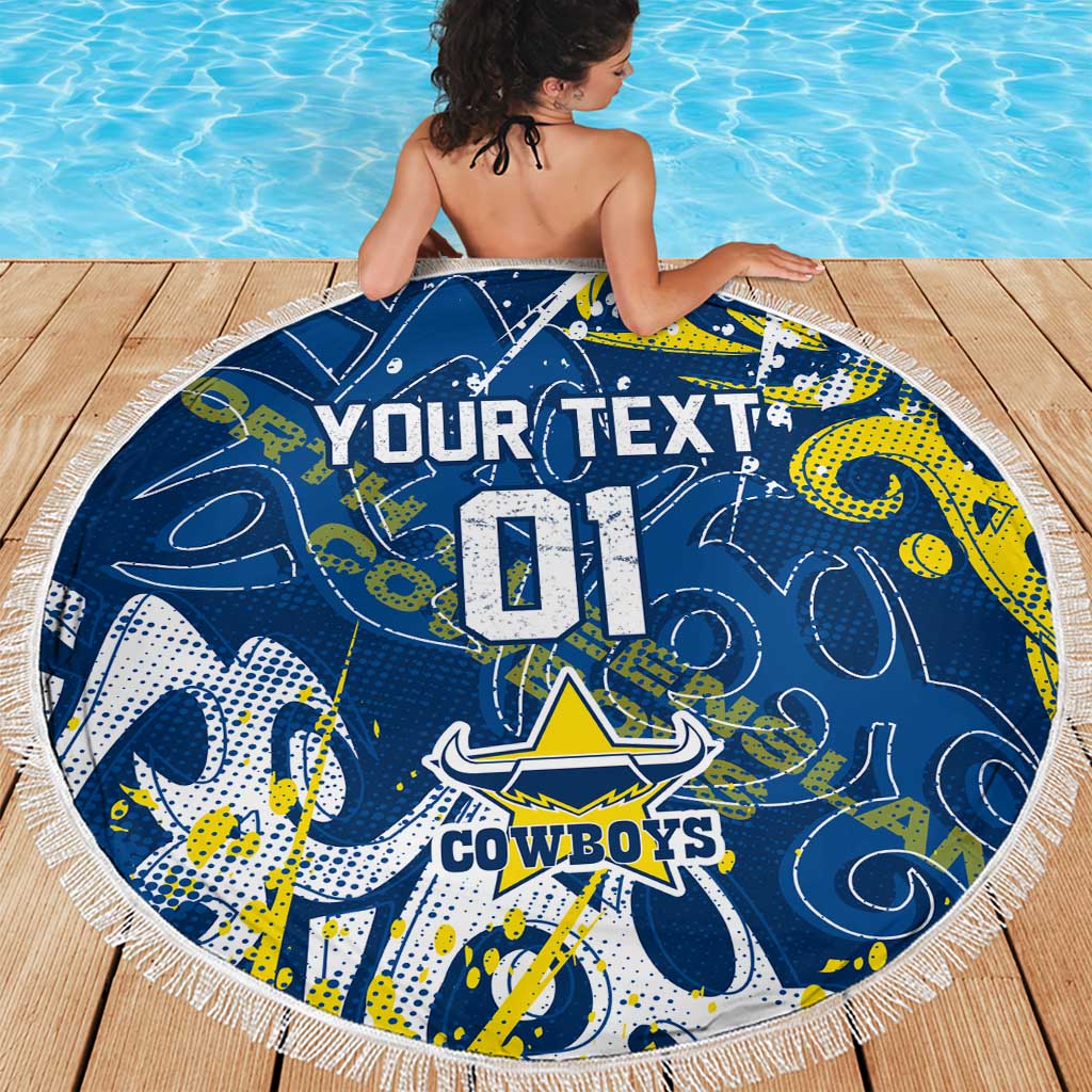 Personalized North Queensland Cowboys Rugby Beach Blanket Urban Street Graffiti Style - Distressed Splatter Elements