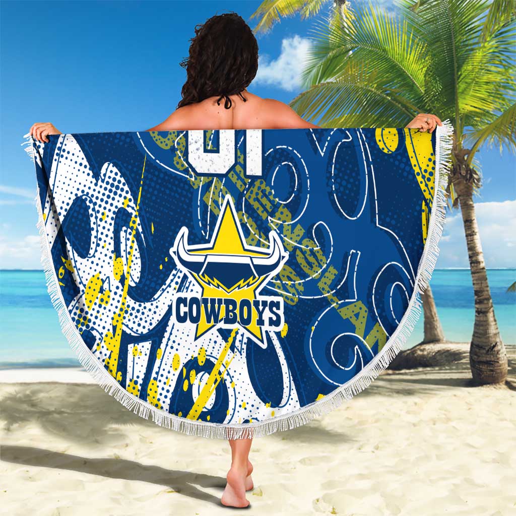 Personalized North Queensland Cowboys Rugby Beach Blanket Urban Street Graffiti Style - Distressed Splatter Elements