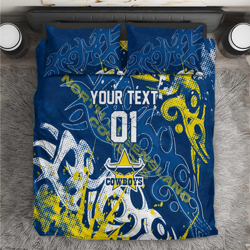 Personalized North Queensland Cowboys Rugby Bedding Set Urban Street Graffiti Style - Distressed Splatter Elements