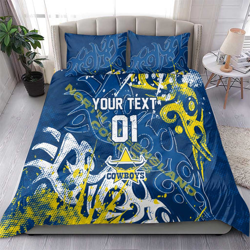 Personalized North Queensland Cowboys Rugby Bedding Set Urban Street Graffiti Style - Distressed Splatter Elements