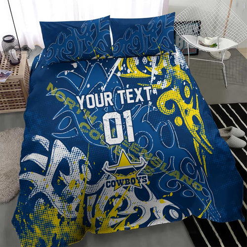Personalized North Queensland Cowboys Rugby Bedding Set Urban Street Graffiti Style - Distressed Splatter Elements