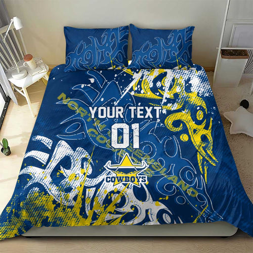 Personalized North Queensland Cowboys Rugby Bedding Set Urban Street Graffiti Style - Distressed Splatter Elements