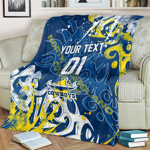 Personalized North Queensland Cowboys Rugby Blanket Urban Street Graffiti Style - Distressed Splatter Elements