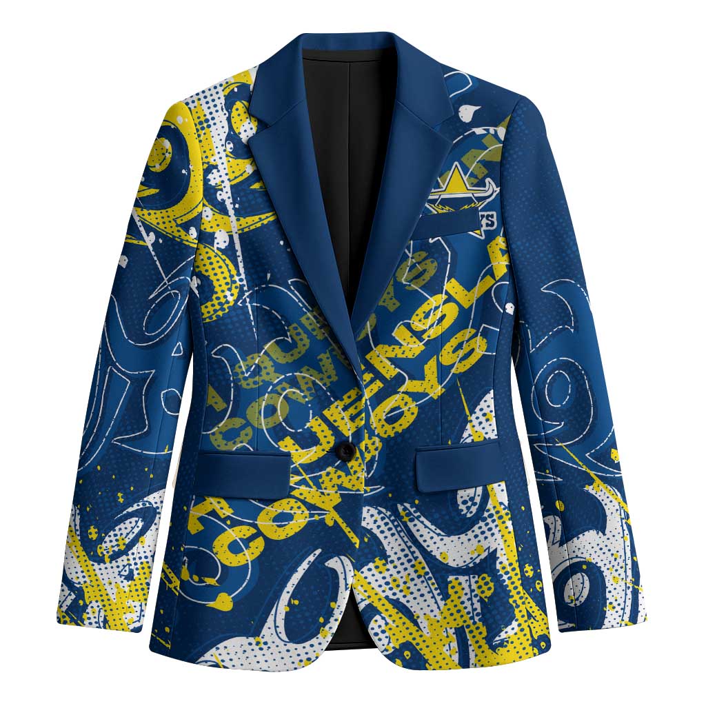 Personalized North Queensland Cowboys Rugby Blazer Urban Street Graffiti Style - Distressed Splatter Elements