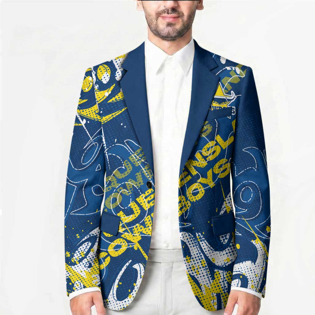 Personalized North Queensland Cowboys Rugby Blazer Urban Street Graffiti Style - Distressed Splatter Elements