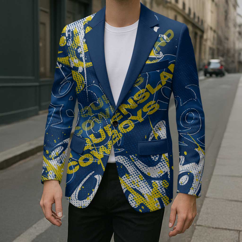 Personalized North Queensland Cowboys Rugby Blazer Urban Street Graffiti Style - Distressed Splatter Elements