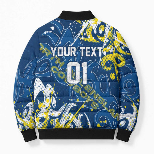 Personalized North Queensland Cowboys Rugby Bomber Puffer Jacket Urban Street Graffiti Style - Distressed Splatter Elements