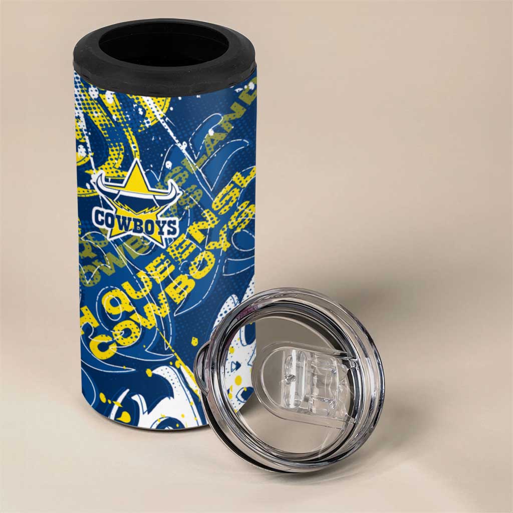 Personalized North Queensland Cowboys Rugby 4 in 1 Can Cooler Tumbler Urban Street Graffiti Style - Distressed Splatter Elements