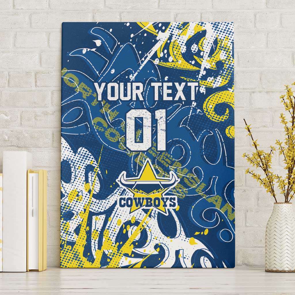 Personalized North Queensland Cowboys Rugby Canvas Wall Art Urban Street Graffiti Style - Distressed Splatter Elements