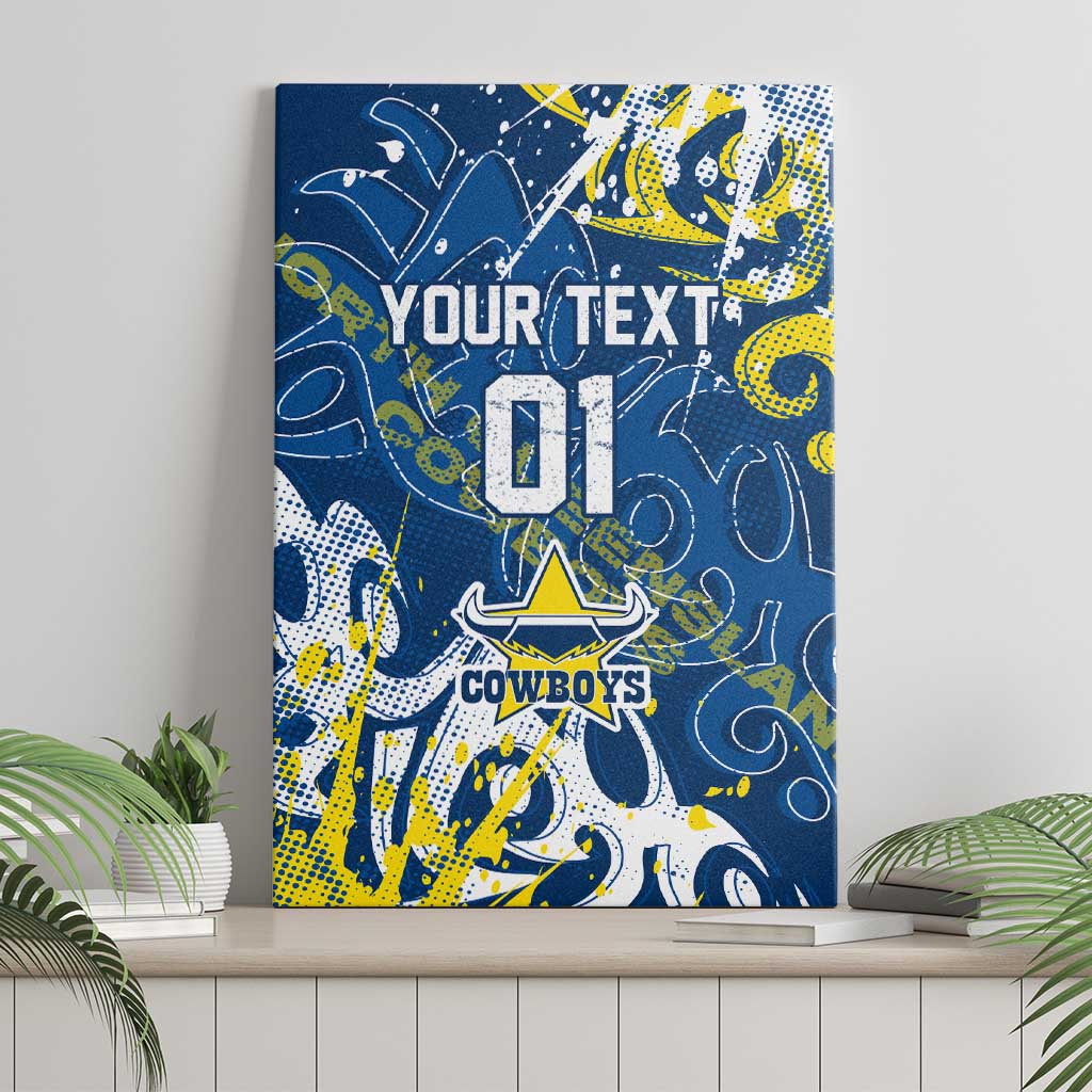 Personalized North Queensland Cowboys Rugby Canvas Wall Art Urban Street Graffiti Style - Distressed Splatter Elements