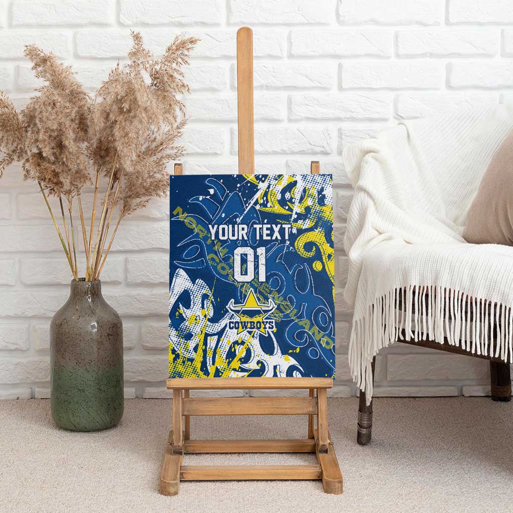 Personalized North Queensland Cowboys Rugby Canvas Wall Art Urban Street Graffiti Style - Distressed Splatter Elements