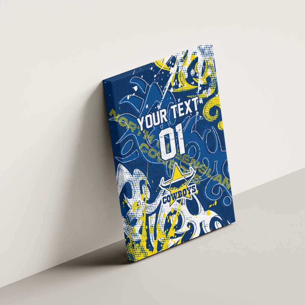 Personalized North Queensland Cowboys Rugby Canvas Wall Art Urban Street Graffiti Style - Distressed Splatter Elements