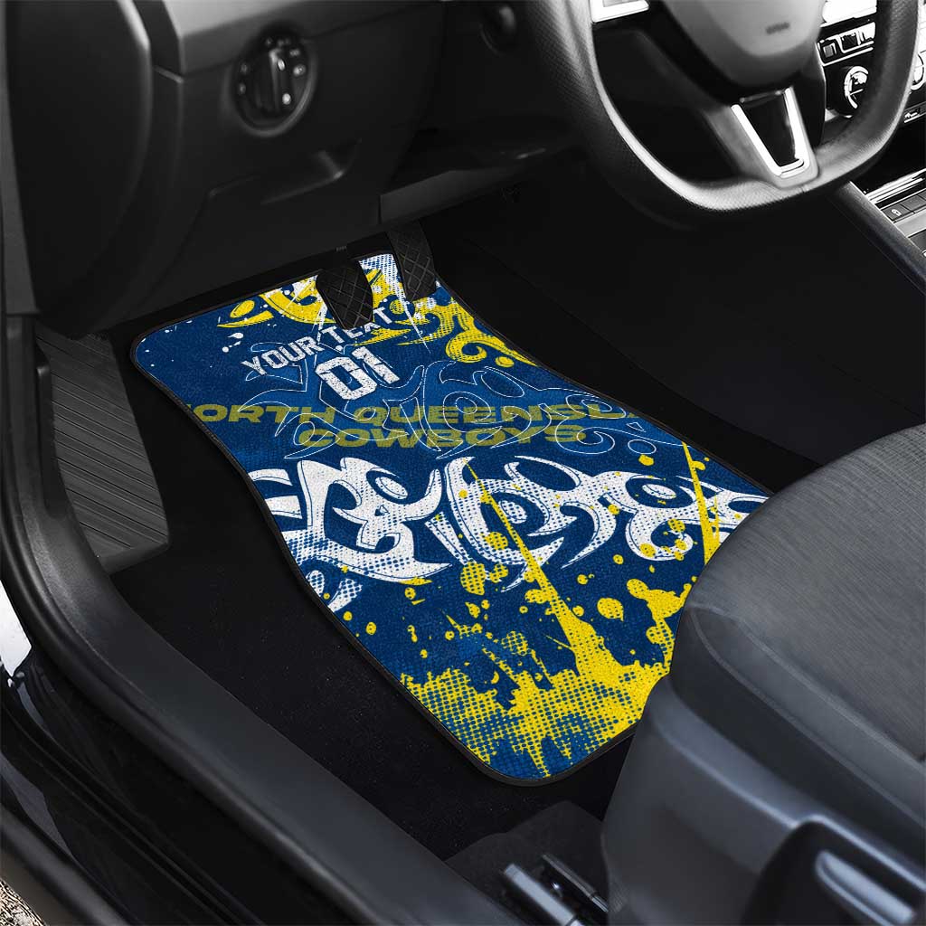 Personalized North Queensland Cowboys Rugby Car Mats Urban Street Graffiti Style - Distressed Splatter Elements