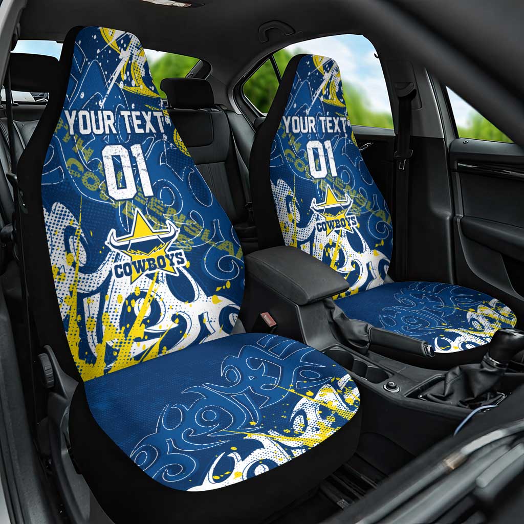 Personalized North Queensland Cowboys Rugby Car Seat Cover Urban Street Graffiti Style - Distressed Splatter Elements