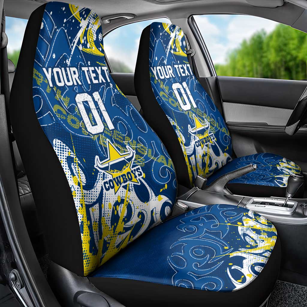 Personalized North Queensland Cowboys Rugby Car Seat Cover Urban Street Graffiti Style - Distressed Splatter Elements
