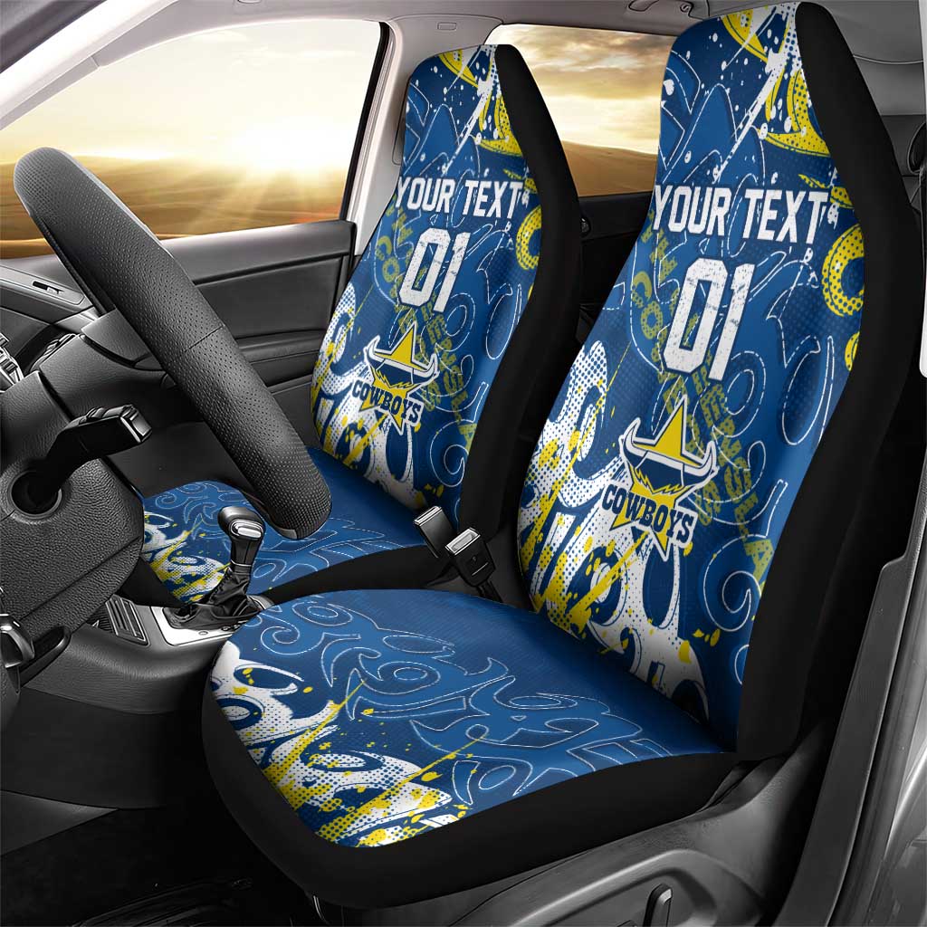 Personalized North Queensland Cowboys Rugby Car Seat Cover Urban Street Graffiti Style - Distressed Splatter Elements