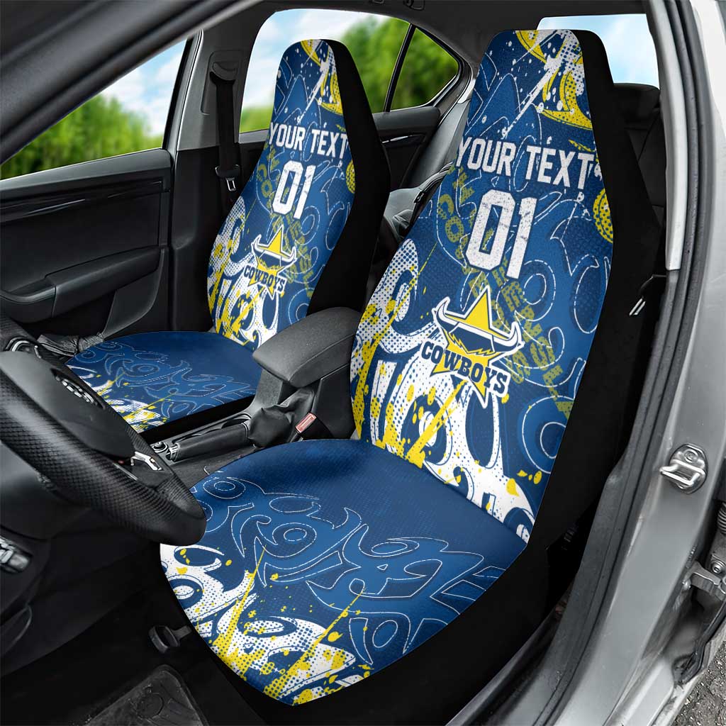 Personalized North Queensland Cowboys Rugby Car Seat Cover Urban Street Graffiti Style - Distressed Splatter Elements