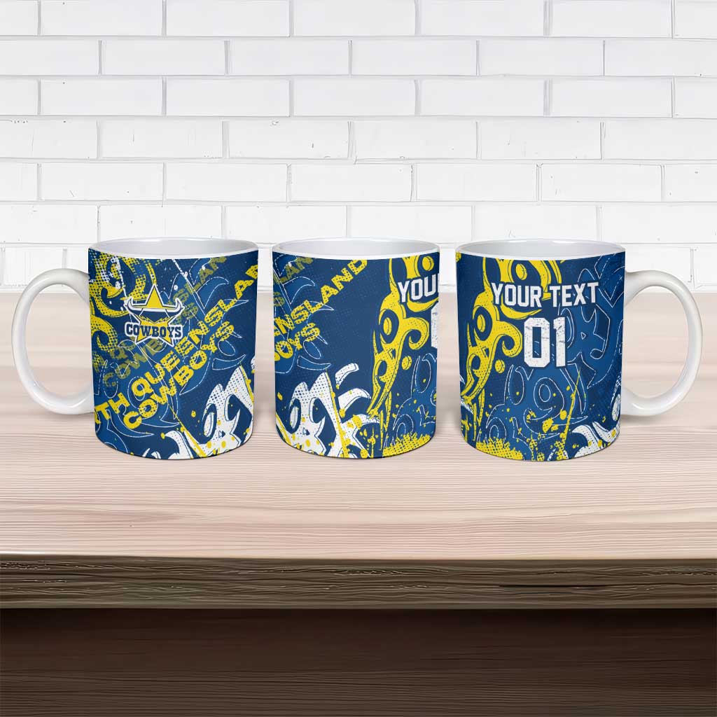 Personalized North Queensland Cowboys Rugby Ceramic Mug Urban Street Graffiti Style - Distressed Splatter Elements