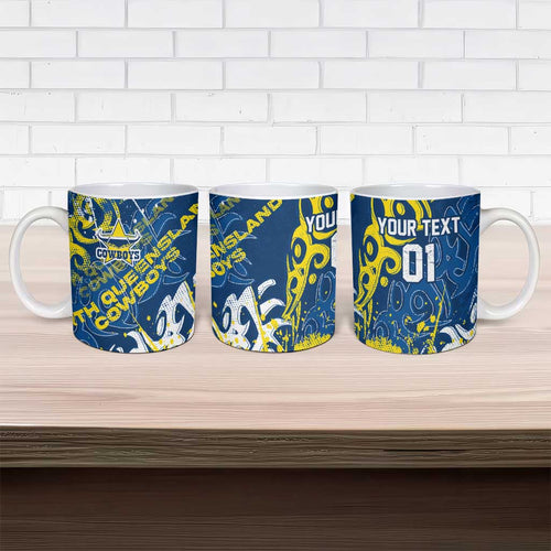 Personalized North Queensland Cowboys Rugby Ceramic Mug Urban Street Graffiti Style - Distressed Splatter Elements