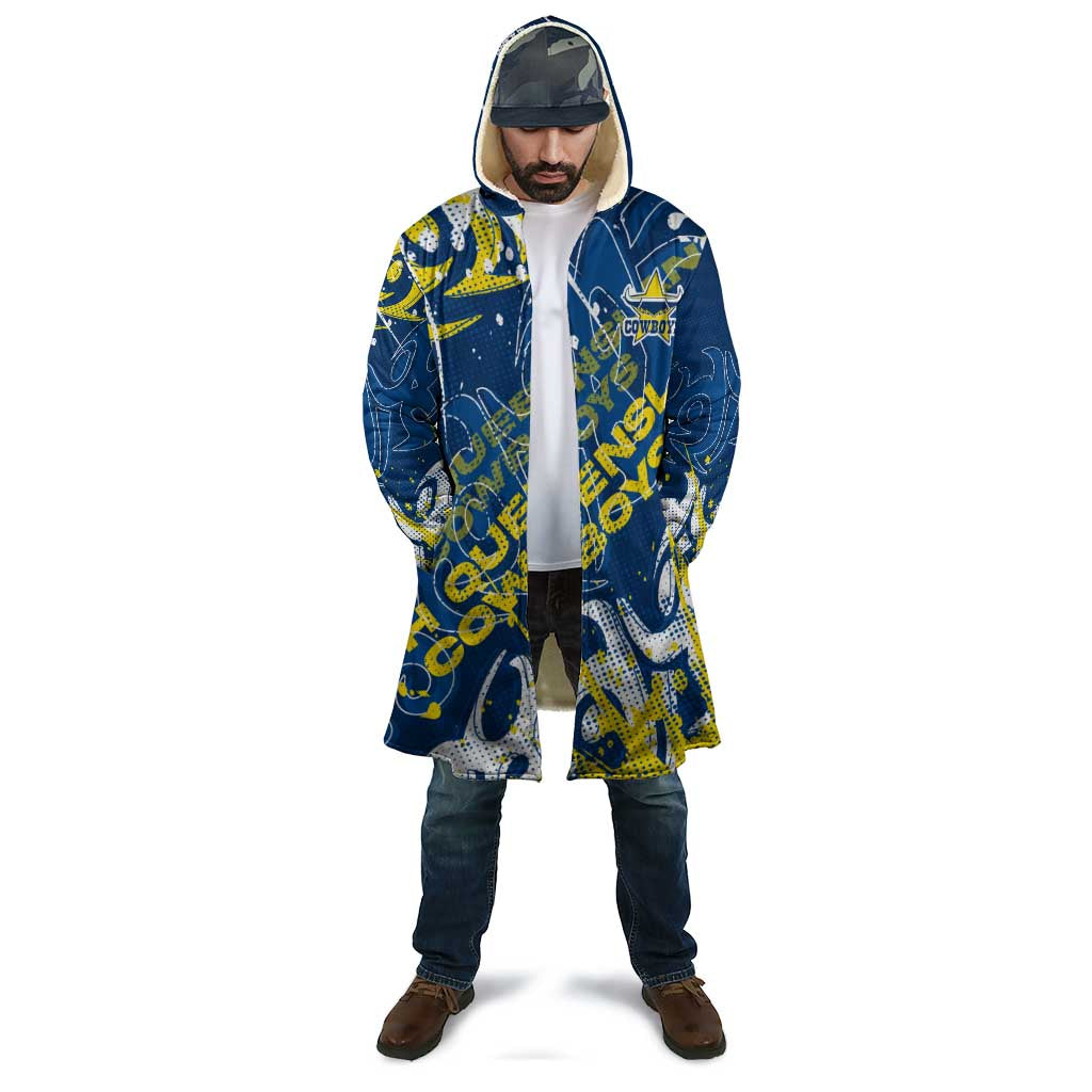 Personalized North Queensland Cowboys Rugby Cloak Urban Street Graffiti Style - Distressed Splatter Elements