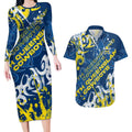 Personalized North Queensland Cowboys Rugby Couples Matching Long Sleeve Bodycon Dress and Hawaiian Shirt Urban Street Graffiti Style - Distressed Splatter Elements