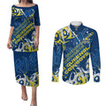 Personalized North Queensland Cowboys Rugby Couples Matching Puletasi and Long Sleeve Button Shirt Urban Street Graffiti Style - Distressed Splatter Elements