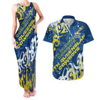 Personalized North Queensland Cowboys Rugby Couples Matching Tank Maxi Dress and Hawaiian Shirt Urban Street Graffiti Style - Distressed Splatter Elements