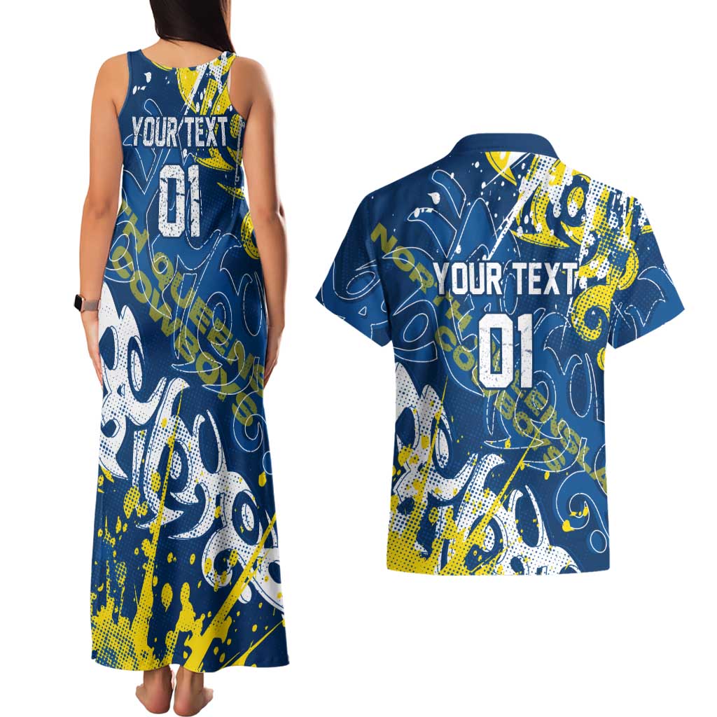 Personalized North Queensland Cowboys Rugby Couples Matching Tank Maxi Dress and Hawaiian Shirt Urban Street Graffiti Style - Distressed Splatter Elements