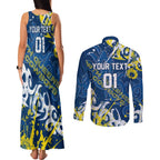 Personalized North Queensland Cowboys Rugby Couples Matching Tank Maxi Dress and Long Sleeve Button Shirt Urban Street Graffiti Style - Distressed Splatter Elements