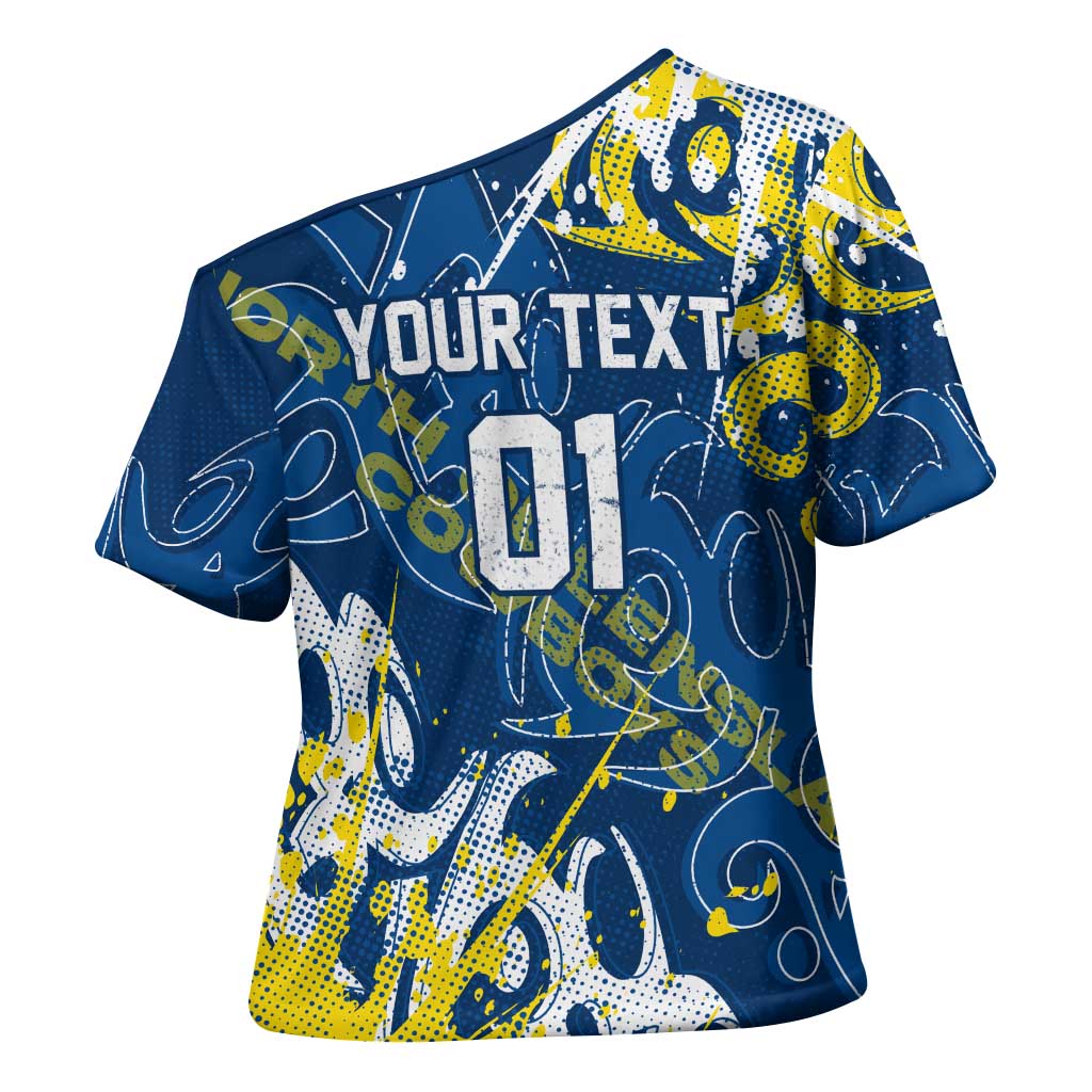 Personalized North Queensland Cowboys Rugby Cross Shoulder Shirt Urban Street Graffiti Style - Distressed Splatter Elements