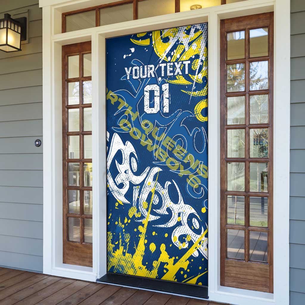 Personalized North Queensland Cowboys Rugby Door Cover Urban Street Graffiti Style - Distressed Splatter Elements