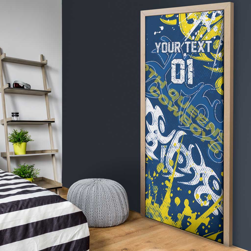 Personalized North Queensland Cowboys Rugby Door Cover Urban Street Graffiti Style - Distressed Splatter Elements