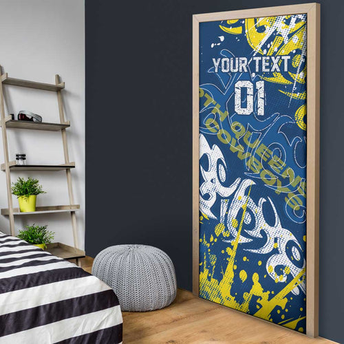 Personalized North Queensland Cowboys Rugby Door Cover Urban Street Graffiti Style - Distressed Splatter Elements