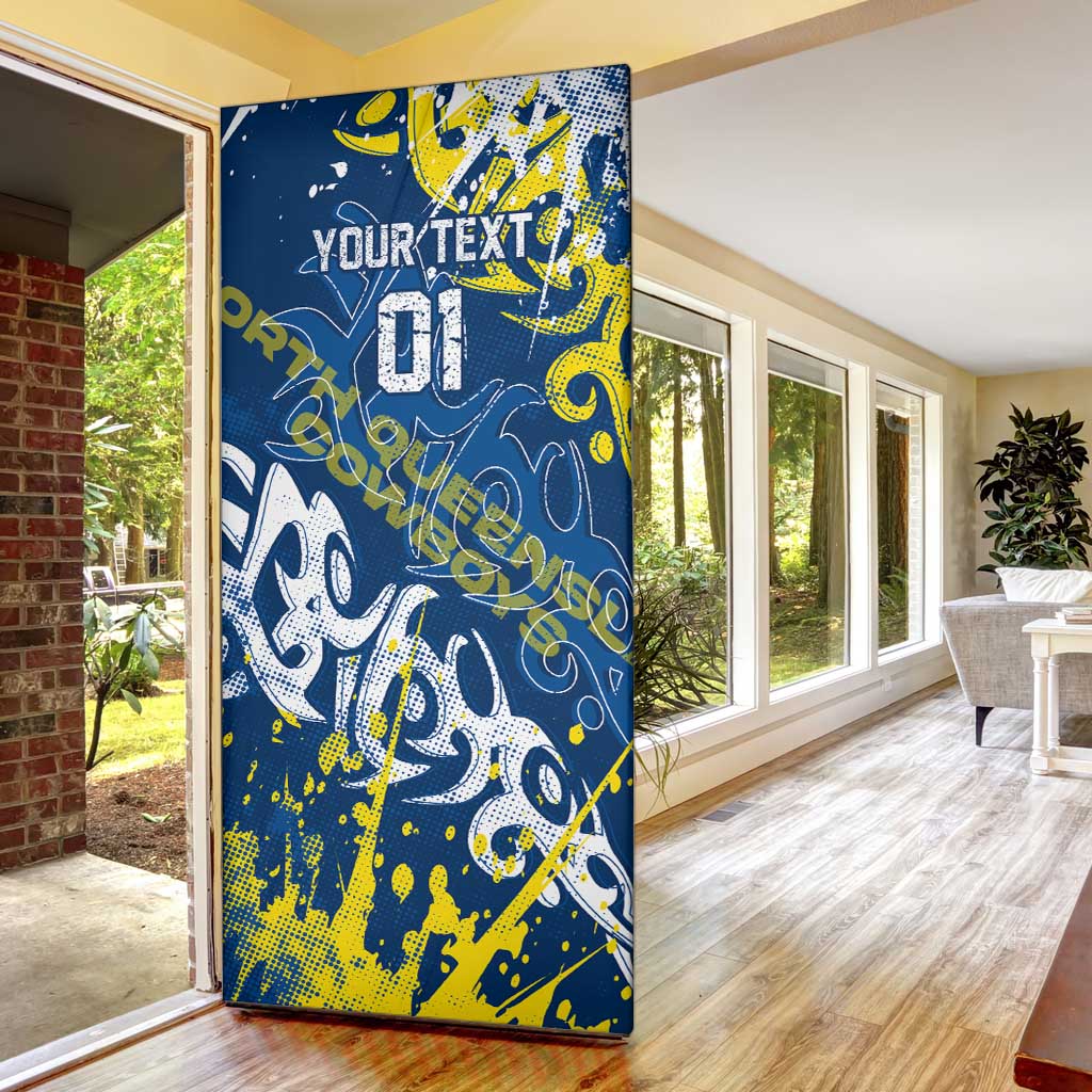 Personalized North Queensland Cowboys Rugby Door Cover Urban Street Graffiti Style - Distressed Splatter Elements