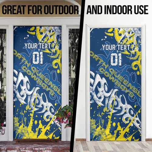Personalized North Queensland Cowboys Rugby Door Cover Urban Street Graffiti Style - Distressed Splatter Elements