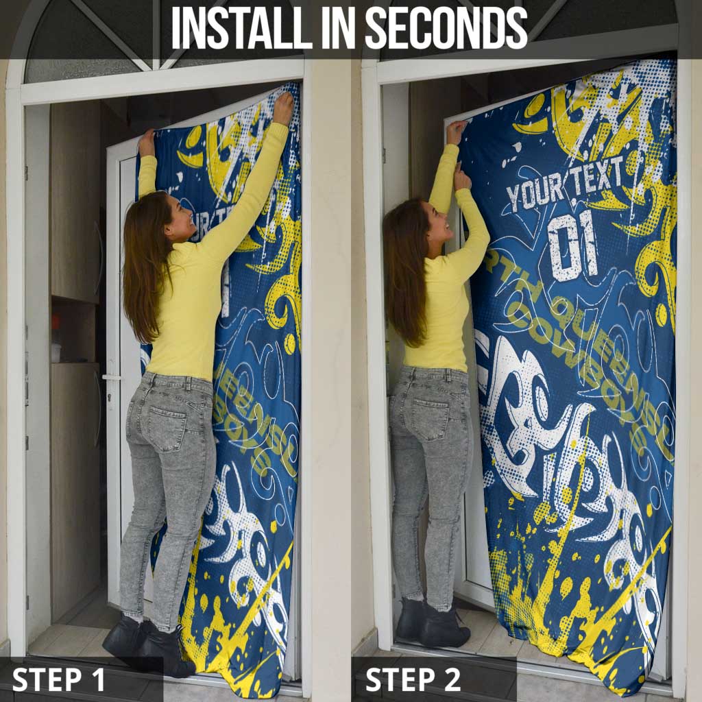 Personalized North Queensland Cowboys Rugby Door Cover Urban Street Graffiti Style - Distressed Splatter Elements