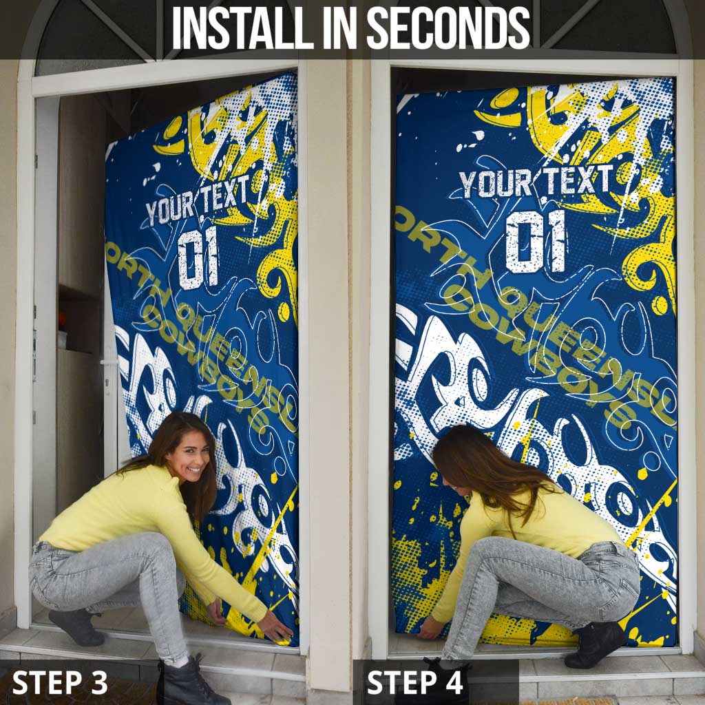 Personalized North Queensland Cowboys Rugby Door Cover Urban Street Graffiti Style - Distressed Splatter Elements