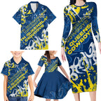 Personalized North Queensland Cowboys Rugby Family Matching Long Sleeve Bodycon Dress and Hawaiian Shirt Urban Street Graffiti Style - Distressed Splatter Elements