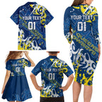 Personalized North Queensland Cowboys Rugby Family Matching Long Sleeve Bodycon Dress and Hawaiian Shirt Urban Street Graffiti Style - Distressed Splatter Elements